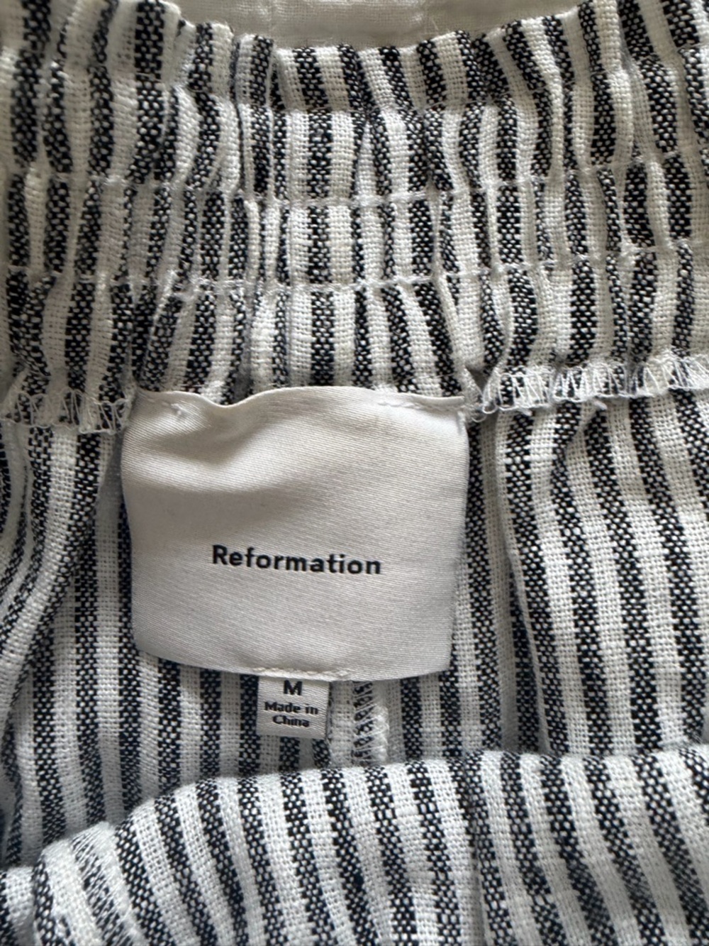 100% linen Reformation Gray and White Striped High-Waist Shorts - Picture 2 of 5